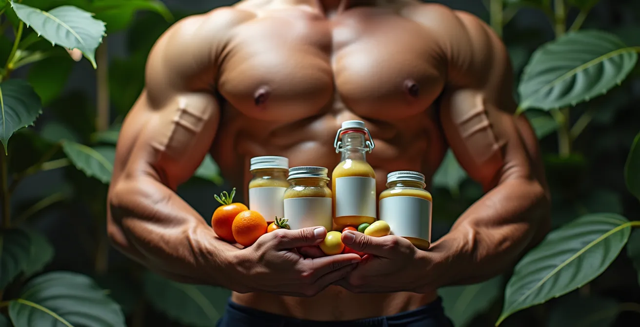 Image conceptuelle représentant la prise de masse musculaire avec des compléments alimentaires