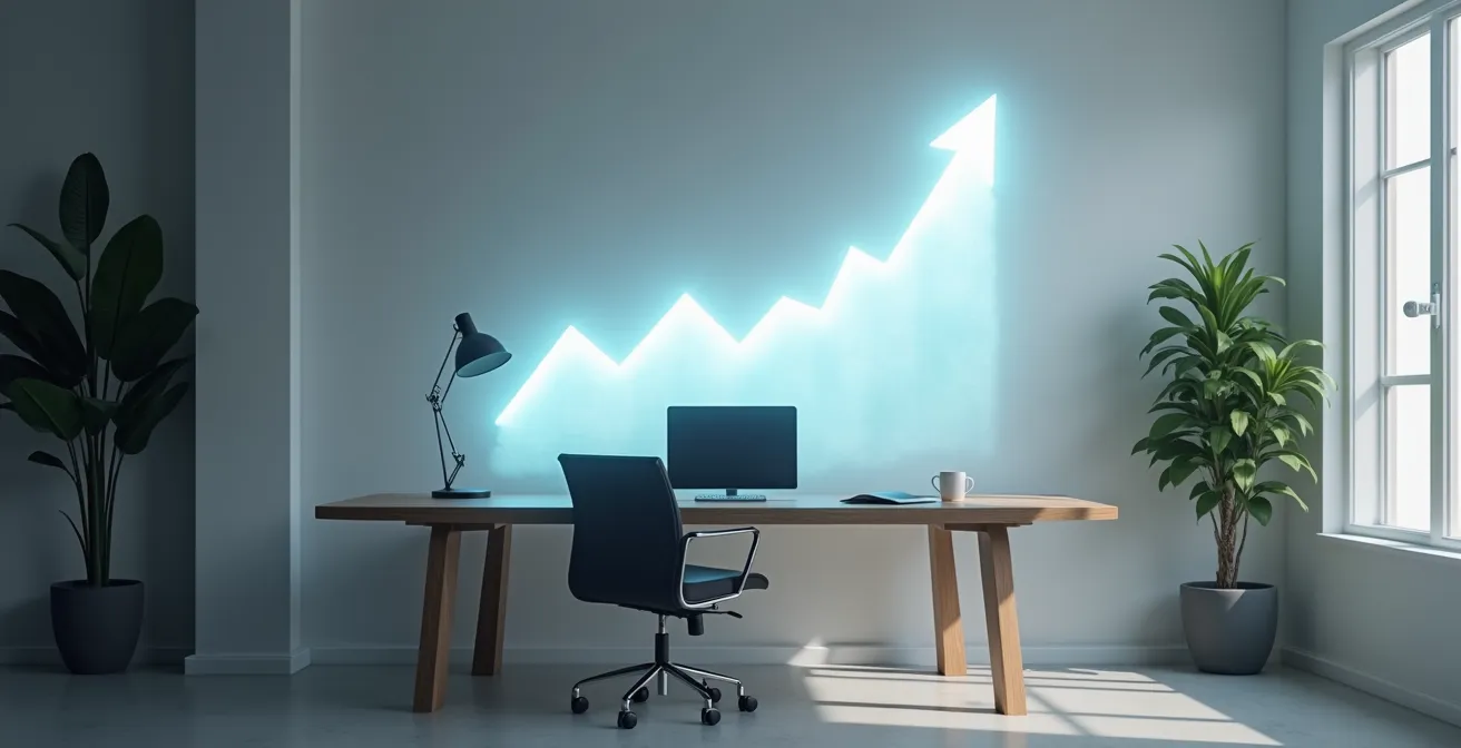 Visuel photographique montrant un graphique de croissance projeté lumineux illustrant la comparaison PEA et assurance vie