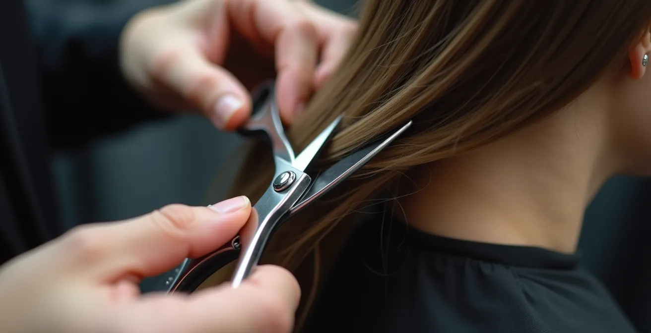 Gros plan sur des mains expertes de coiffeur effectuant des retouches précises sur une coupe moderne