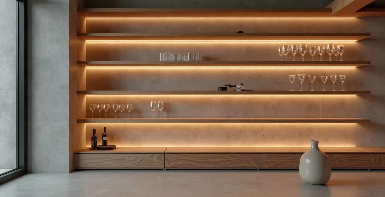 Cave à vin moderne avec collection de verres en cristallin