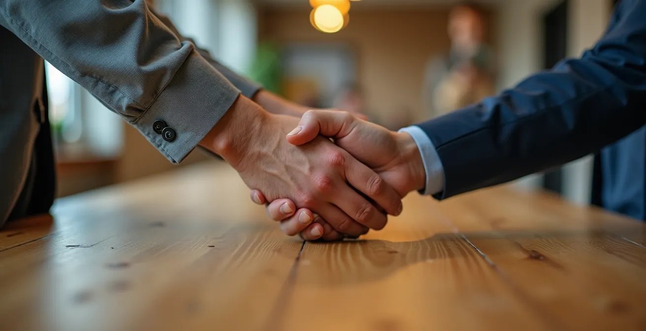 Mains professionnelles se rejoignant dans un moment de collaboration