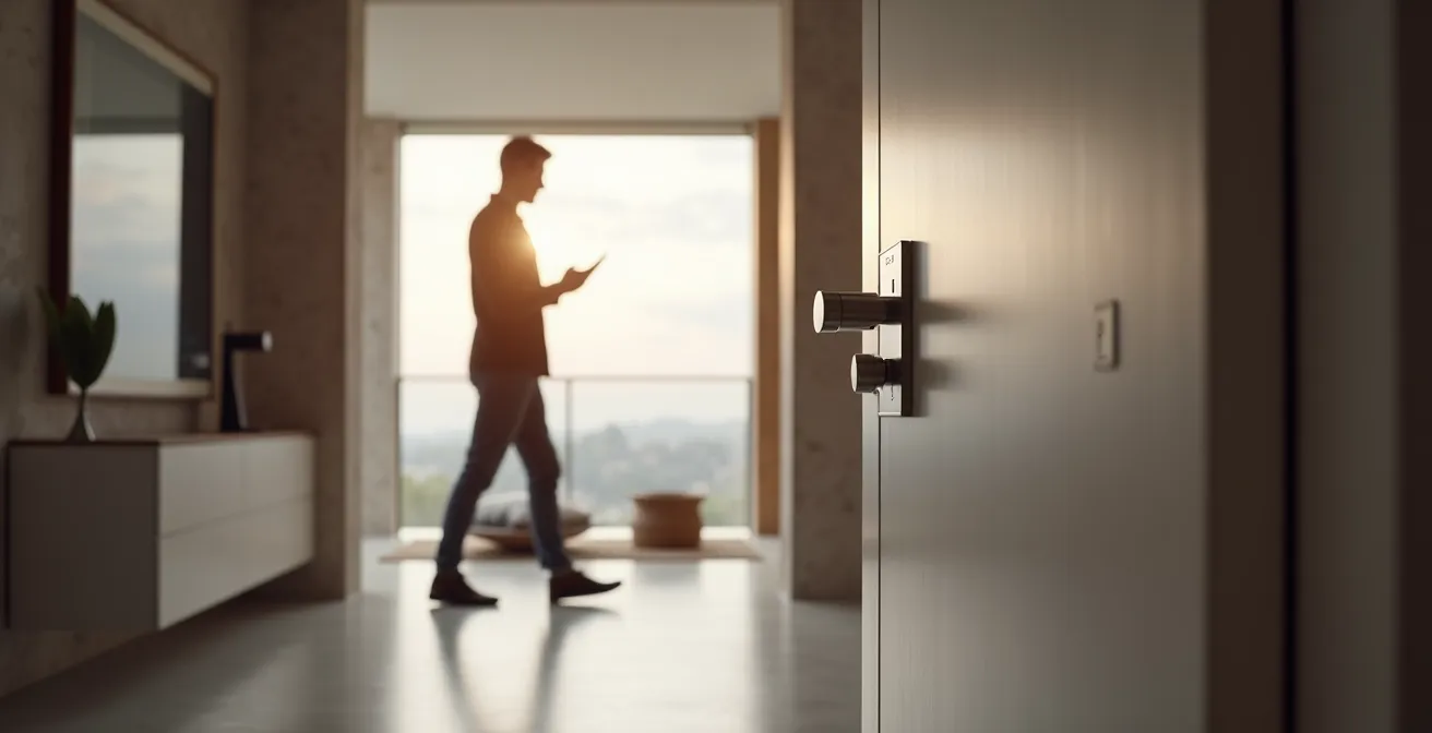 Vue moderne d'une serrure connectée intégrée dans un environnement domestique