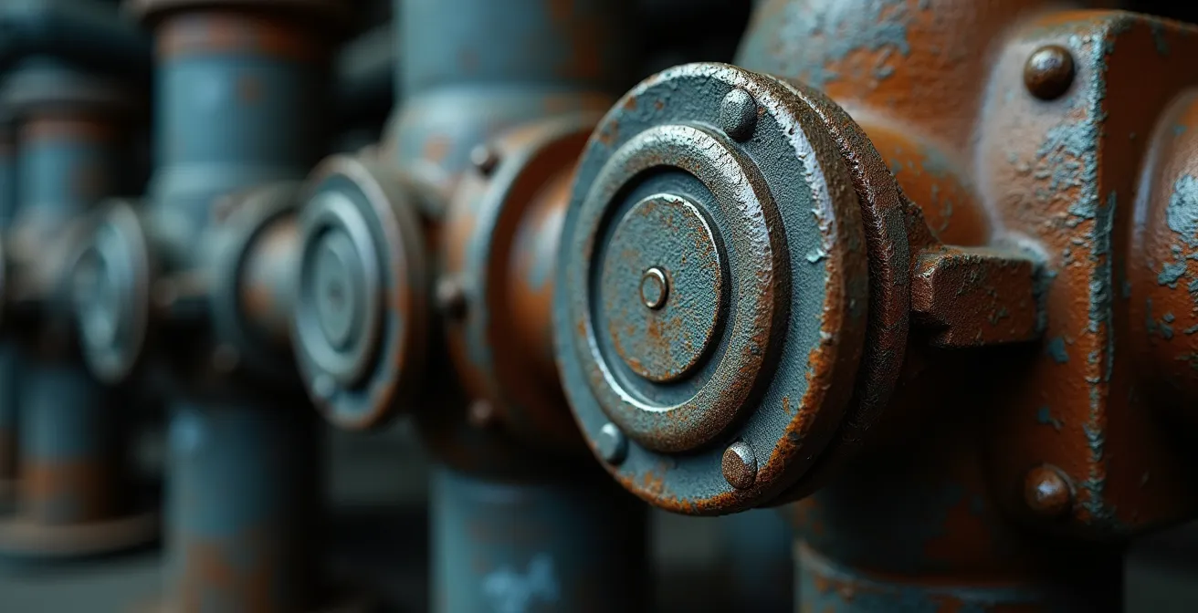 Gros plan sur une vanne de distribution de gaz industrielle montrant la complexité technique