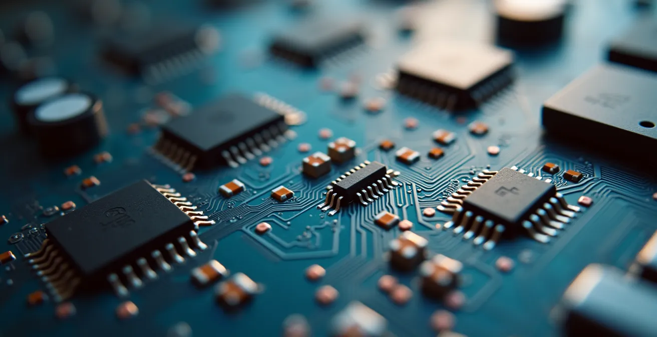 Vue macro de circuits électriques et composants électroniques