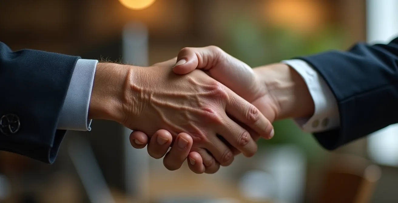 Poignée de main symbolisant la confiance dans une transaction immobilière