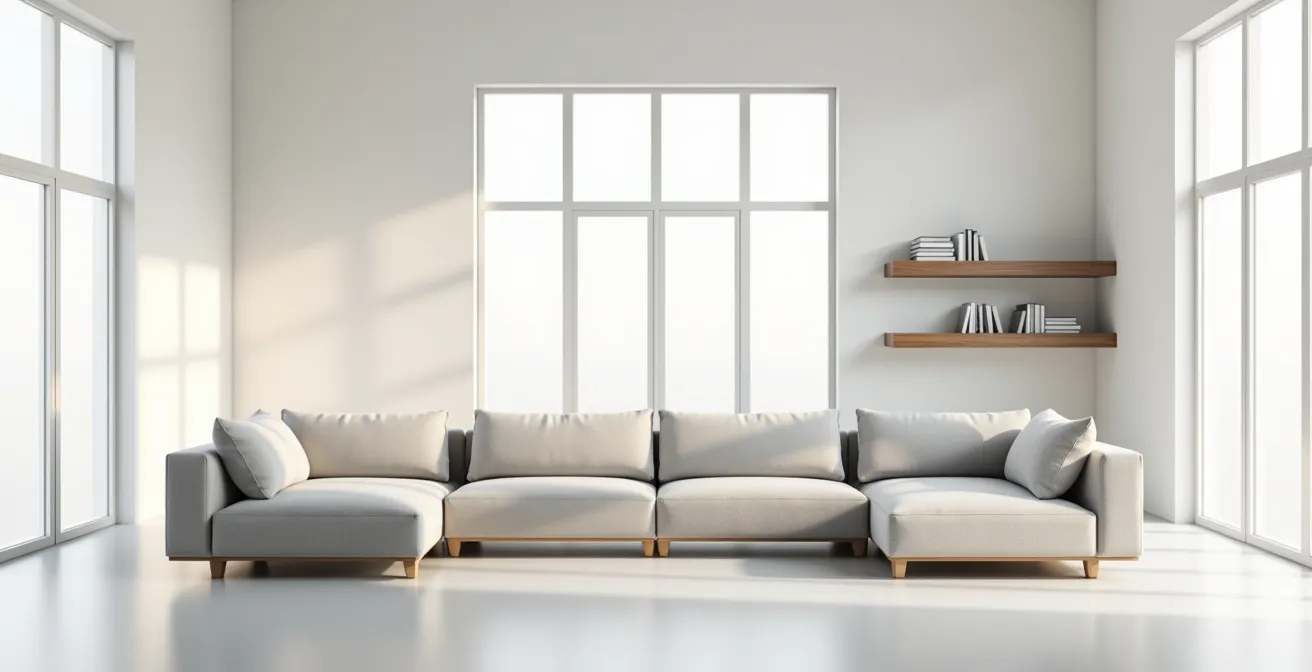 Salon avec modules de canapé repositionnables créant différentes configurations