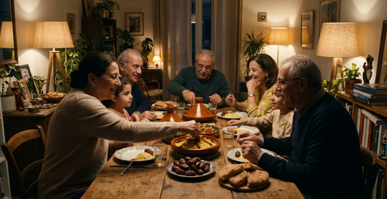 Famille partageant un repas d'iftar pendant le Ramadan