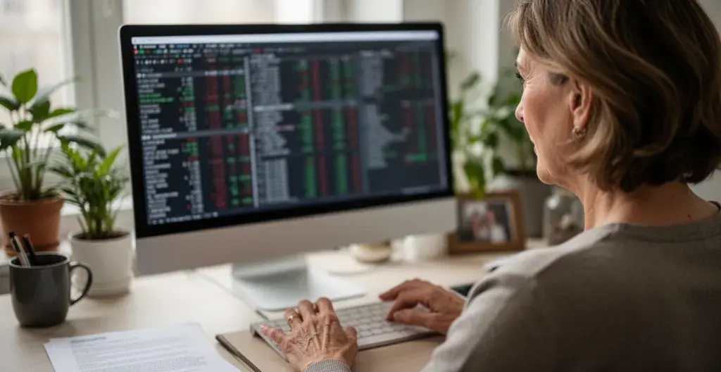 Propriétaire bailleur consultant données financières sur ordinateur pour déclaration LMNP régime réel