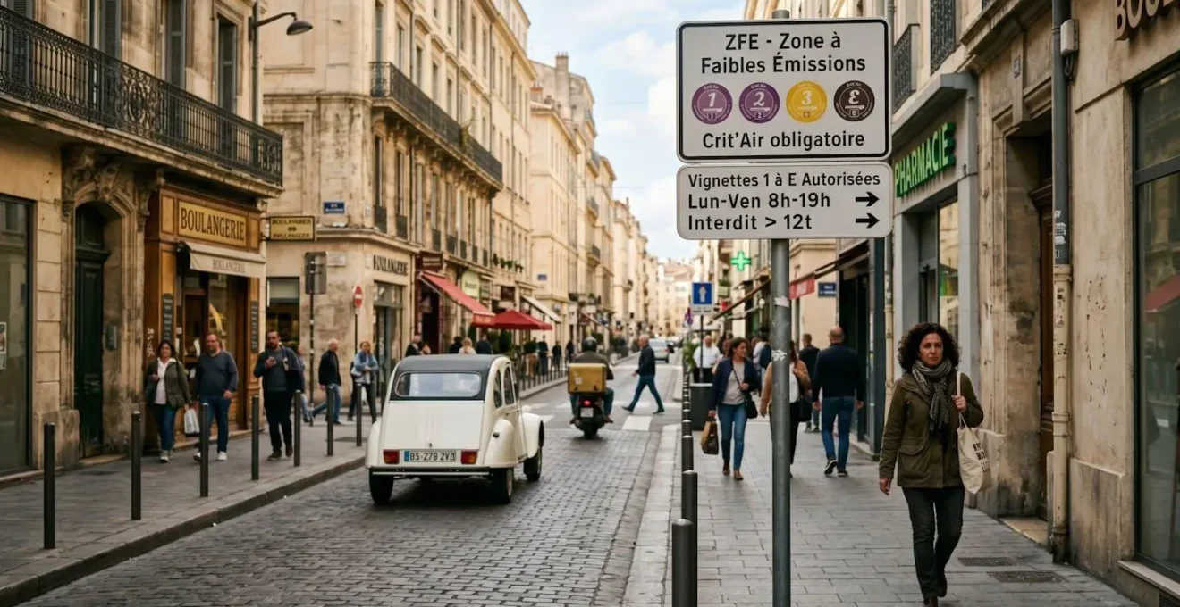 Panneau de signalisation indiquant une zone à faibles émissions dans une ville du sud de la France