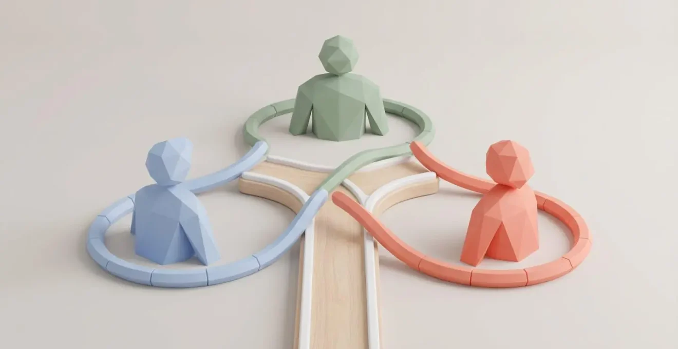Illustration des trois piliers de l'alternance : l'alternant, l'employeur et le centre de formation.