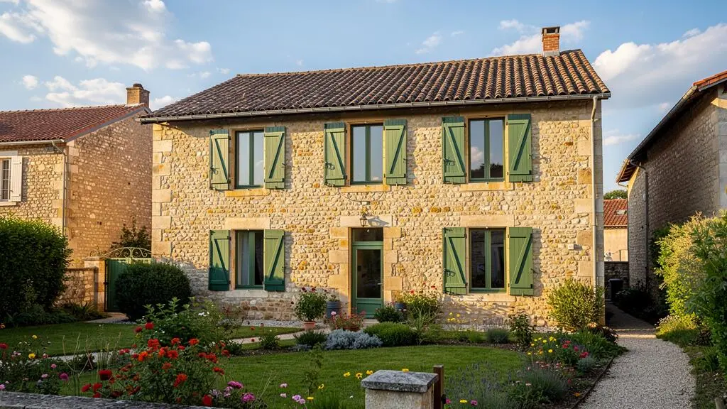 Maison traditionnelle en pierre calcaire avec jardin à Brive-la-Gaillarde présentant l'architecture résidentielle typique corrézienne